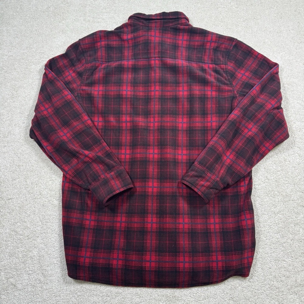 Eddie Bauer Fleece Button Down Flannel Men's TXL Tall Plaid Red Front Pockets - Picture 3 of 7